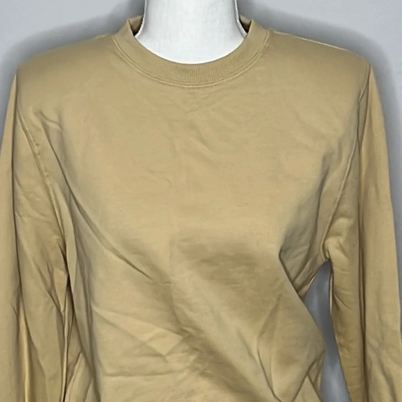 Parentezi Shoulder Pad Crew Neck Pima Cotton Sweater in Caramel - NEW - Size XS - Picture 3 of 8